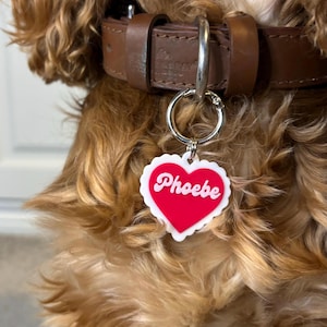 Cœur à volants - Médaille pour chien imprimée en 3D, personnalisé, personnalisé, Saint-Valentin, carte d'identité pour animal de compagnie, cadeau, porte-clés, coeur d'amour, mignon