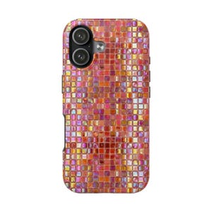 Iridescent Mosaic Tile Phone Case | Shimmering Pink, Coral, Gold Tiled Pattern