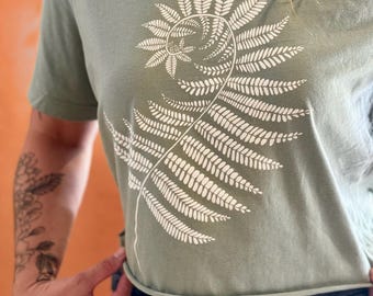 Fern T-shirt and Crop Top, Screen Print, Hand Print, leafy, green, botanical, foliage
