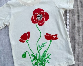 Poppy flower toddler t-shirt, Screen Printed, Hand Printed, wildflowers