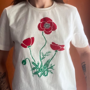 Poppy flower t-shirt, Screen Printed, Hand Printed, wildflowers image 2