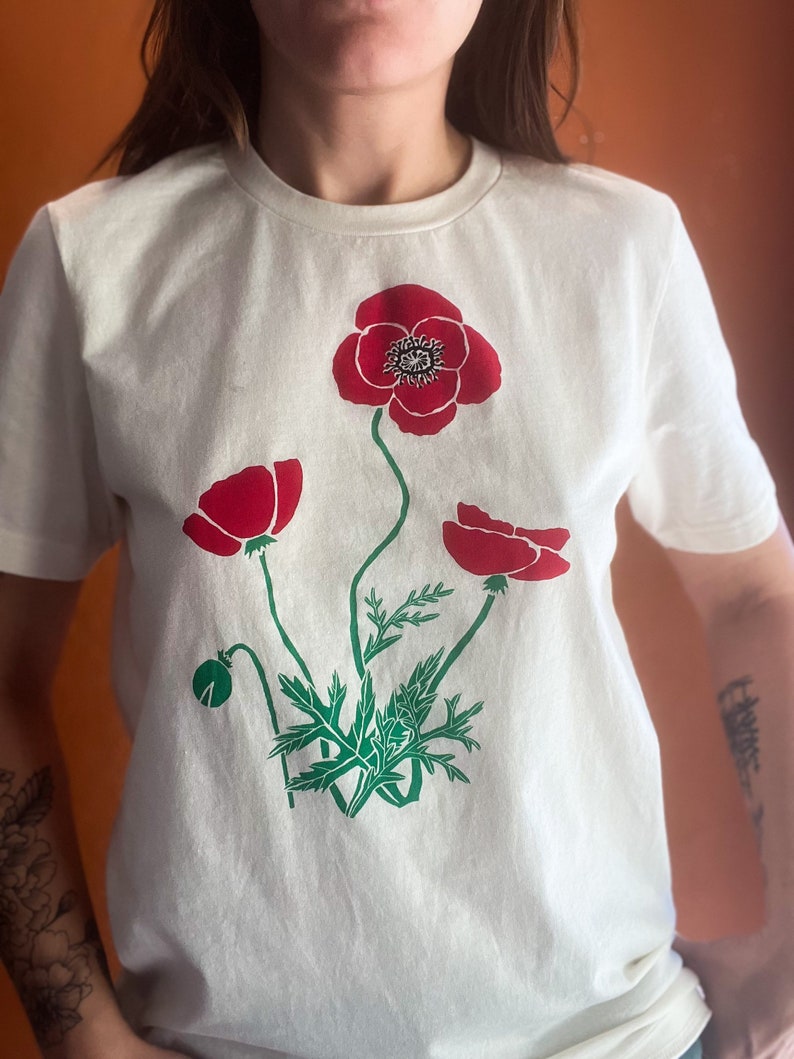 Poppy flower t-shirt, Screen Printed, Hand Printed, wildflowers image 2