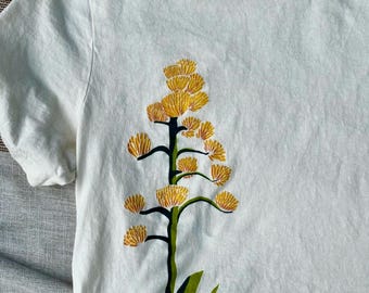 Top corto y camiseta de agave, serigrafía, estampado a mano, planta, botánica, desierto