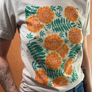 Marigold t-shirt, screen printed, hand printed, floral print image 2