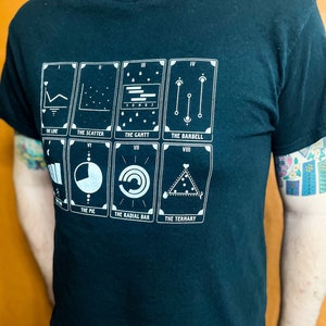 Tarotkaart-grafiek-T-shirt, gezeefdrukt, met de hand bedrukt