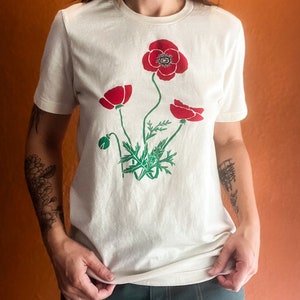 Poppy flower t-shirt, Screen Printed, Hand Printed, wildflowers image 1