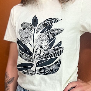 Monarch Butterfly and Milkweed t-shirt, screen printed, hand printed image 6