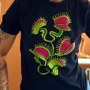 Venus flugfälla kort topp eller t-shirt, handtryckt botanisk skjorta