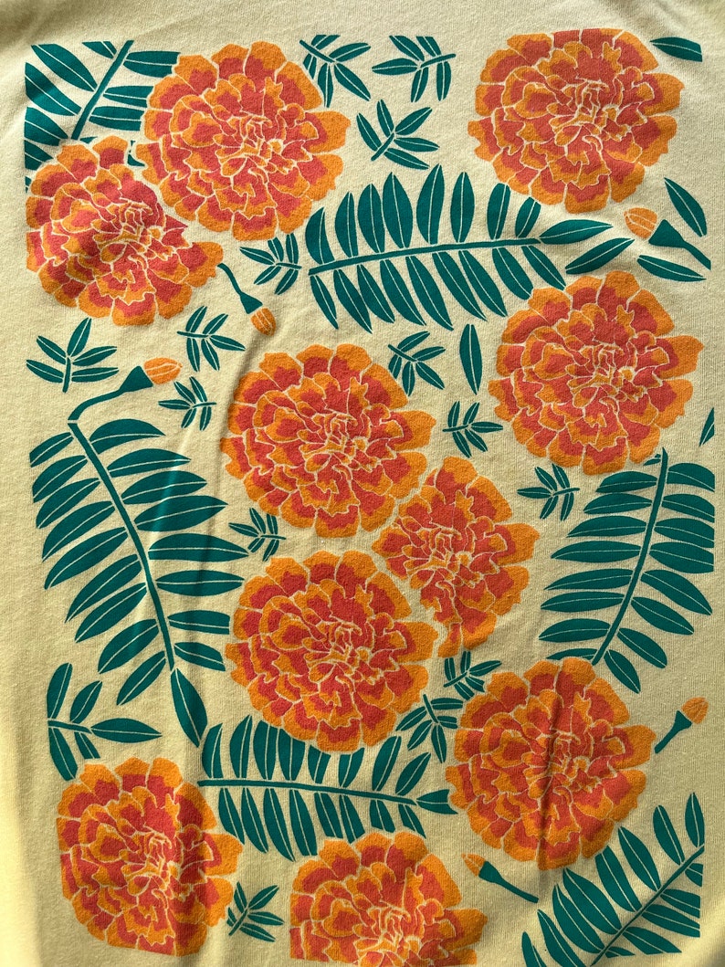 Marigold t-shirt, screen printed, hand printed, floral print image 5