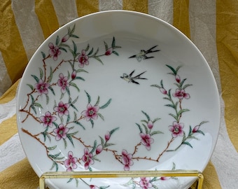 Vintage Plate – Hand Decorated Cherry Blossom & Bird Design