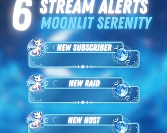 6 Moonlit Serenity Alarme | Für Twitch | Obs | Vtuber Benachrichtigungen | Saubere Warnungen | Twitch Stream Benachrichtigungen | Niedliche Twitch ALerts | Niedliche Mond Warnungen