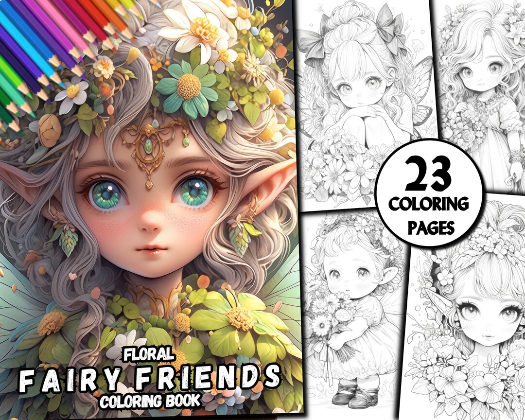 23 Floral Fairy Friends Digital Coloring Book Kids Adults - Etsy