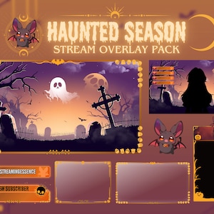 Haunted Season Stream Overlay Package for Twitch | Cute Twitch Pack | OBS | Vtuber Pack | Cozy Overlay Package | Stream Overlay Animation
