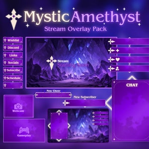 Mystic Amethyst Stream Overlay Bundle for Twitch | Cute Twitch Pack | OBS | Vtuber Pack | Cozy Overlay Package | Stream Overlay Animation