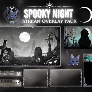 Spooky Night Stream Overlay Package for Twitch | Cute Twitch Pack | OBS | Vtuber Pack | Cozy Overlay Package | Stream Overlay Animation