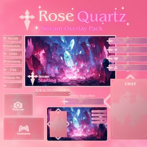 Pink Rose Quartz Stream Overlay Bundle for Twitch | Cute Twitch Pack | OBS | Vtuber Pack | Cozy Overlay Package | Stream Overlay Animation