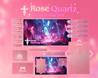 Pink Rose Quartz Stream Overlay Bundle for Twitch | Cute Twitch Pack | OBS | Vtuber Pack | Cozy Overlay Package | Stream Overlay Animation