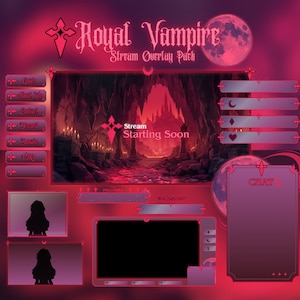 Königlicher Vampire Stream Overlay Bundle für Twitch | Niedliches Twitch Pack | Obs | Vtuber Pack | Gemütliches Overlay-Paket | Stream-Overlay-Animation