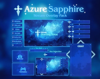 Azure Sapphire Stream Overlay-bundel voor Twitch | Leuk twitchpack | OBS | Vtuber-pakket | Gezellig overlay-pakket | Overlay-animatie streamen