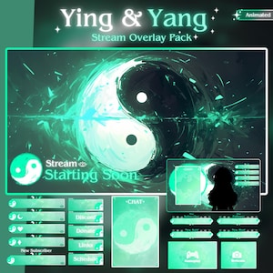 Green Ying and Yang Stream Overlay Bundle for Twitch | Cute Twitch Pack | OBS | Vtuber Pack | Overlay Package | Stream Overlay Animation