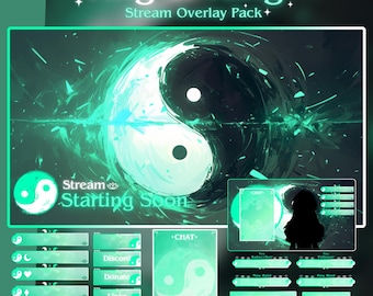 Green Ying and Yang Stream Overlay Bundle for Twitch | Cute Twitch Pack | OBS | Vtuber Pack | Overlay Package | Stream Overlay Animation