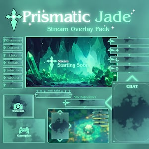 Pacote de sobreposição de fluxo Emerald Jade para Twitch | Pacote Twitch fofo | OBS | Pacote Vtuber | Pacote de sobreposição aconchegante | Animação de sobreposição de fluxo
