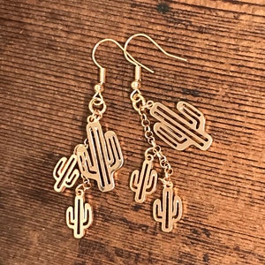 Gold Cactus Dangle Earrings