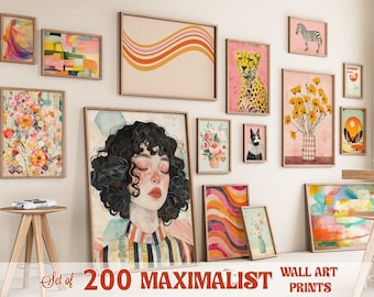 SET of 200 Maximalist Pink Wall Art Prints Eclectic Home Decor Gallery Set Trendy Poster Prints Retro Wall Art Printable DIGITAL DOWNLOAD