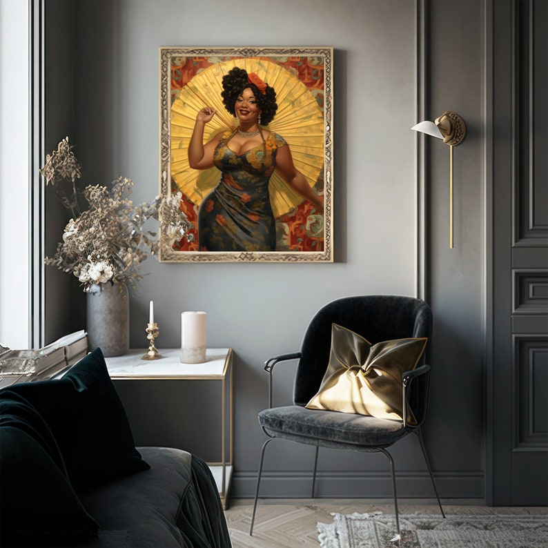Art Nouveau Wall Art 1920s DIGITAL DOWNLOAD Poster Body Positive Art Digital Print Beautiful Black Woman Wall Decor PRINTABLE image 2