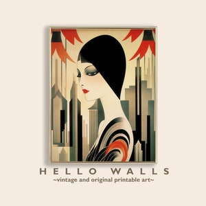 Art Deco Poster PRINTABLE DIGITAL DOWNLOAD 1920s Wall Art Print Flapper Poster Roaring 20s Wall Art Red And Black Deco Woman Poster Art