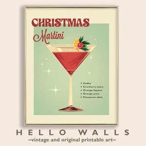 Bar Cart Art Navidad Martini Holiday Wall Art Retro Cocktail Print Martini Poster Mid Century Cocktail Poster IMPRIMIBLE DIGITAL DESCARGAR
