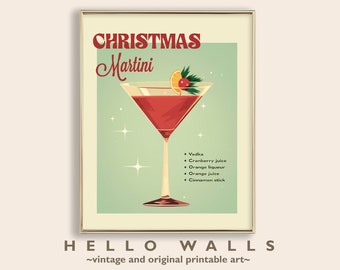 Bar Cart Art Christmas Martini Holiday Wall Art Retro Cocktail Print Martini Poster Mid Century Cocktail Poster PRINTABLE DIGITAL DOWNLOAD