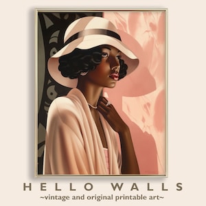 Woman In Pink Art Deco DIGITAL Wall Art Print 1920s Wall Art Printable Jazz Age Art Black Woman Wall Art Deco Wall Decor INSTANT DOWNLOAD