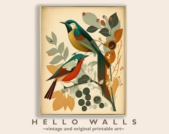Birds Wall Art Print Maximalist Wall Decor Nature Wall Art Birding Colorful Living Room Wall Decor Autumn Birds PRINTABLE DIGITAL DOWNLOAD
