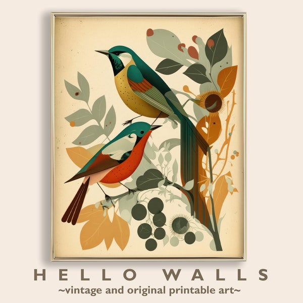 Birds Wall Art Print Minimalist Wall Decor Nature Wall Art Birding Colorful Living Room Wall Decor Autumn Birds PRINTABLE DIGITAL DOWNLOAD