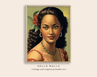 Arte de parede tropical impressão pôster retrô arte de parede do Taiti arte de pôster de mulher arte de pôster de viagem do Pacífico Sul arte de pôster digital para impressão DOWNLOAD