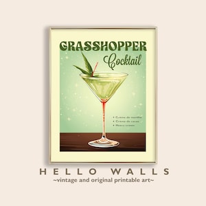 Bar Cart Art Grasshopper Cocktail Holiday Wall Art Retro Cocktail Print Booze Poster Mid Century Christmas Poster DO DRUKU CYFROWE POBIERANIE
