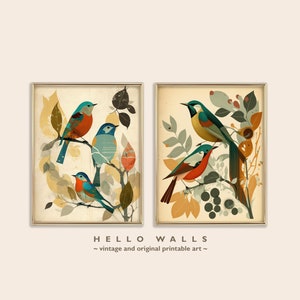 Gallery Wall SET of 2 Birds Mid Century Wall Art Prints Gallery Wall Prints Birds Gallery Set Modern Wall Decor Printable DIGITAL DOWNLOADS