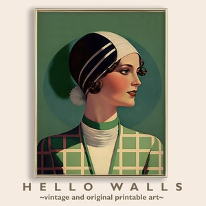 Printable Art Deco 1920s Wall Art DIGITAL Print Flapper Wall Art Sporty Lawn Party Lady Green Wall Decor Jazz Age Woman Art INSTANT DOWNLOAD