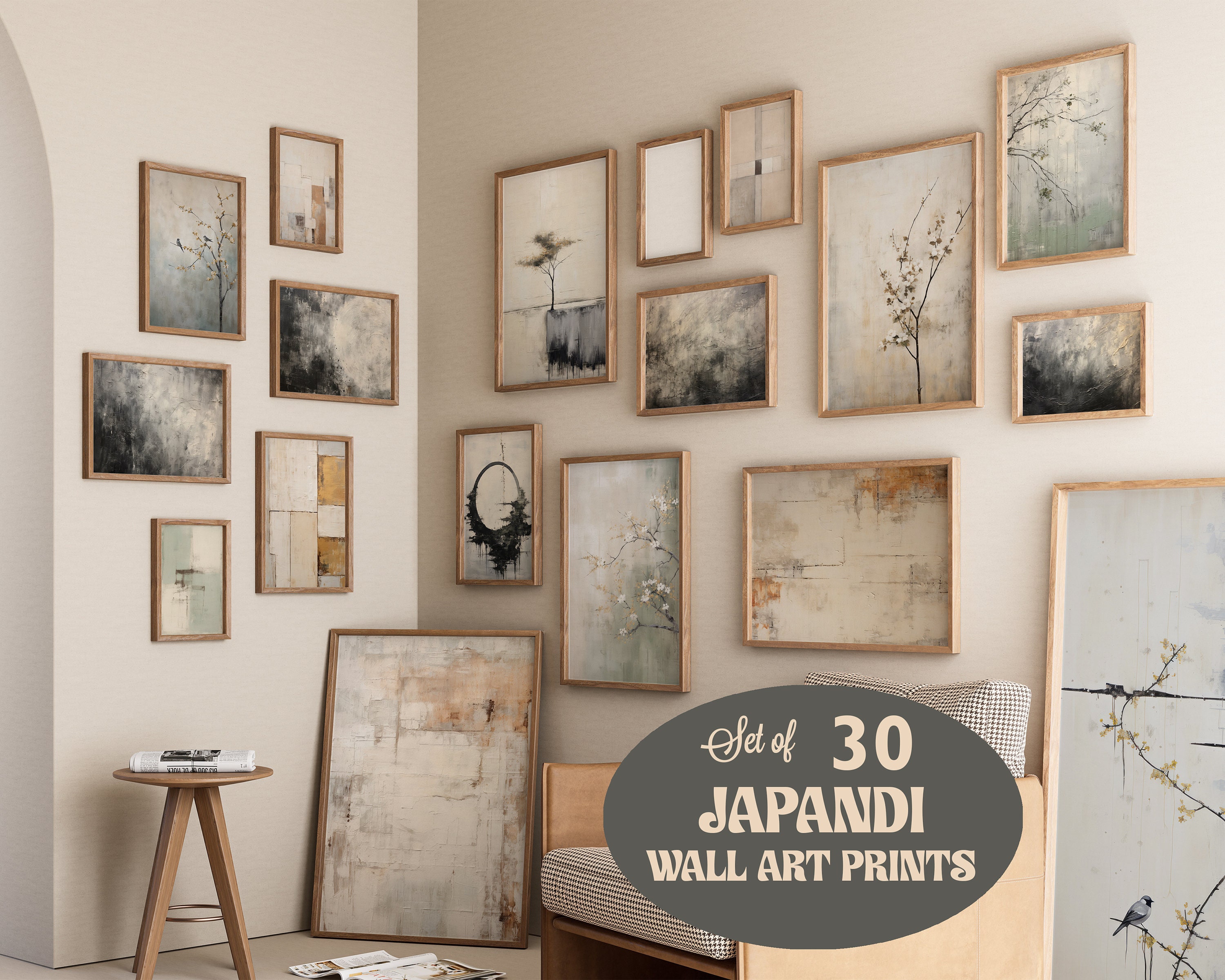 Japandi Wall Art SET of 30 Wabi Sabi Wall Art Prints Abstract Wall Art ...