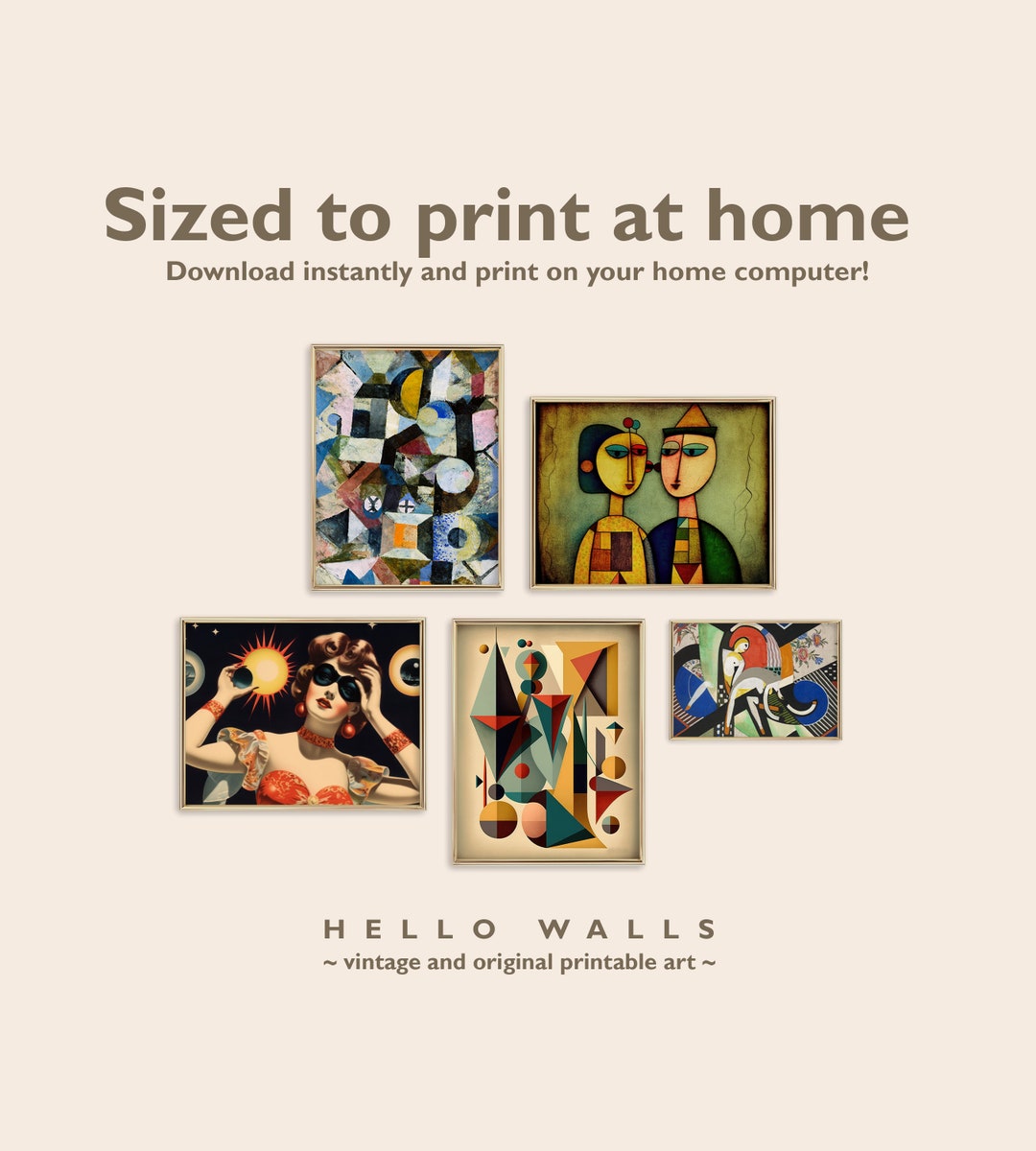 Print at Home Gallery Wall Art SET of 5 Colorful Abstract Wall Art