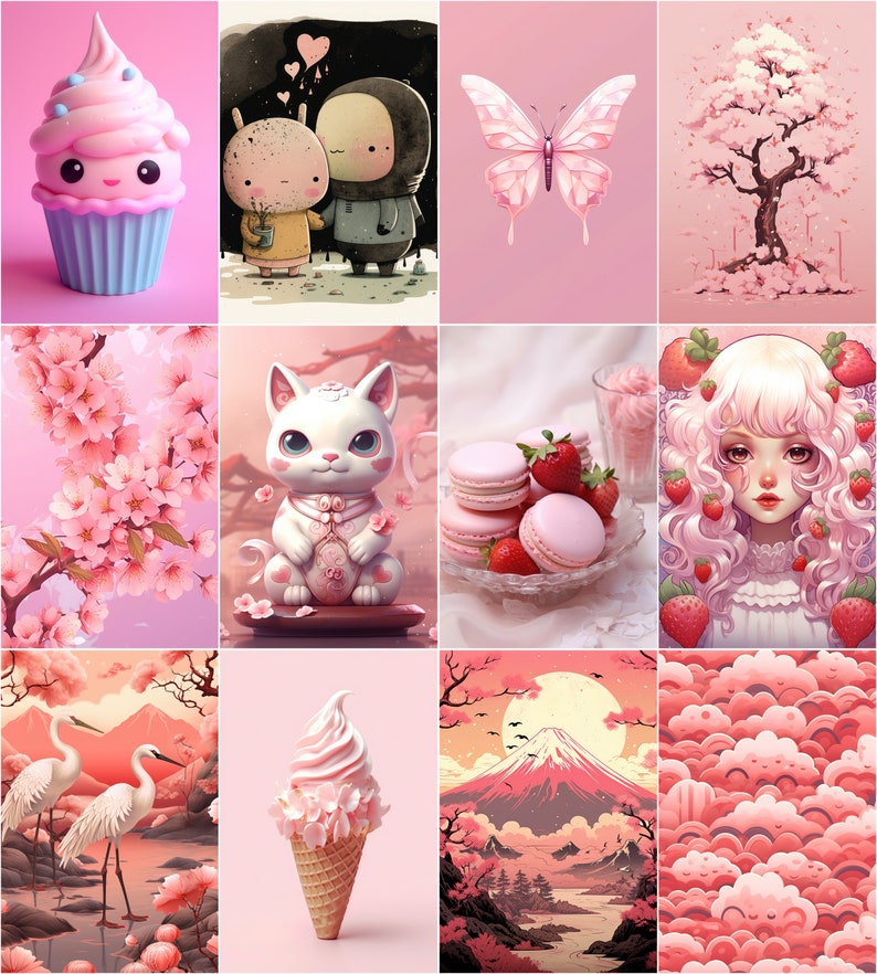 Kawaii Aesthetic Bundle WALL COLLAGE KIT Kawaii Room Decor 60 Pcs Wall