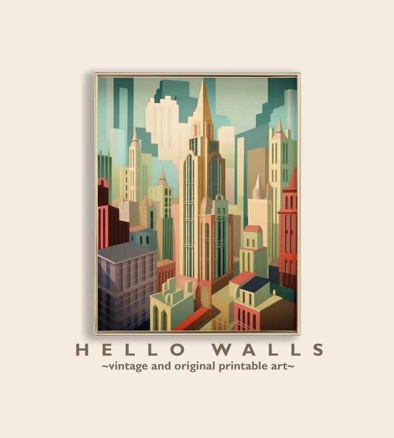 Art Deco Wall Art Print 1920s Wall Art Deco City Skyline Wall Art Deco Buildings Wall Art Deco Cityscape 1920s PRINTABLE DIGITAL DOWNLOAD image 1