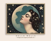 Art Nouveau Wall Art DIGITAL DOWNLOAD Print Moon Stars PRINTABLE Poster 1920s Woman Celestial Wall Art Digital Print Dorm Room Wall Decor
