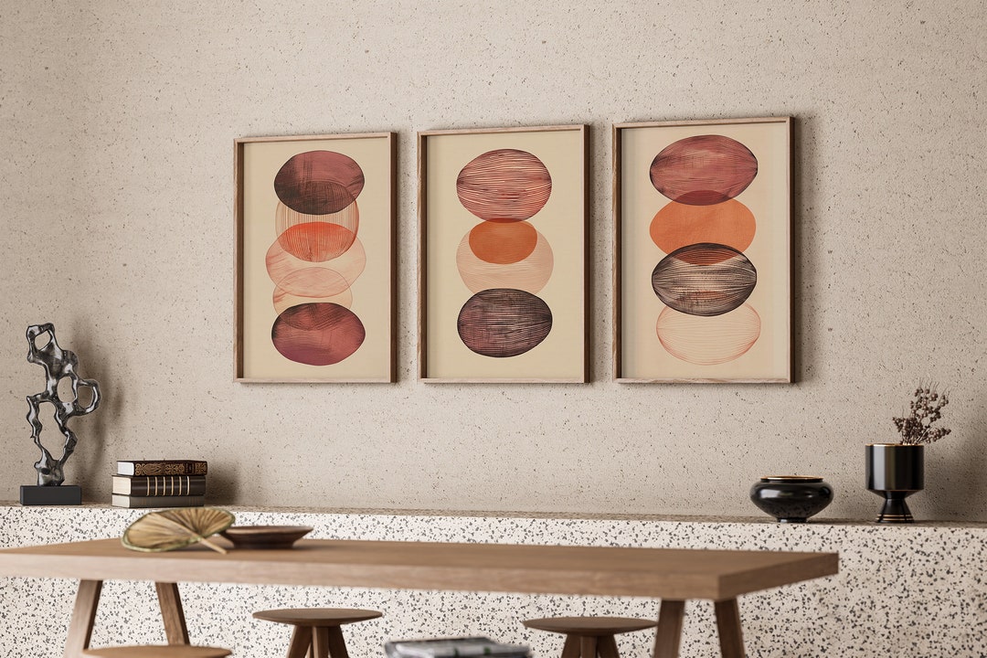Abstract Wall Art SET of 3 Modern Wall Art Prints Boho Wall Decor Contemporary Wall Art Abstract ...
