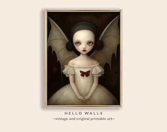 Vampire Girl Wall Art Print Witch Decor Aesthetic Art Cute Spooky Decor Goth Wall Art Whimsigoth PRINTABLE DIGITAL DOWNLOAD