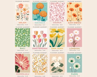Flower Market Gallery Wall SET of 12 Floral Digital Posters Paris Wall Art Sydney Art Amsterdam Flowers Bali Art Printable DIGITAL DOWNLOAD