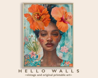 Maximalist Wall Art Print Black Girl Art Trendy Black Woman Art Colorful Floral Wall Art Trendy Dopamine Decor PRINTABLE DIGITAL DOWNLOAD