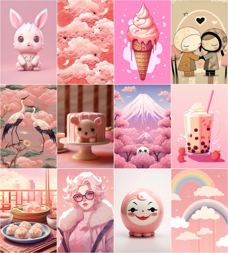 Kawaii Aesthetic Bundle WALL COLLAGE KIT Kawaii Room Decor 60 Pcs Wall