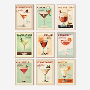 Weihnachten Bar Warenkorb Wandkunst SET von 9 Retro Cocktail DIGITALE DOWNLOADS Weihnachts Martini Poster Art Urlaub Cocktail druckbare Poster Designs
